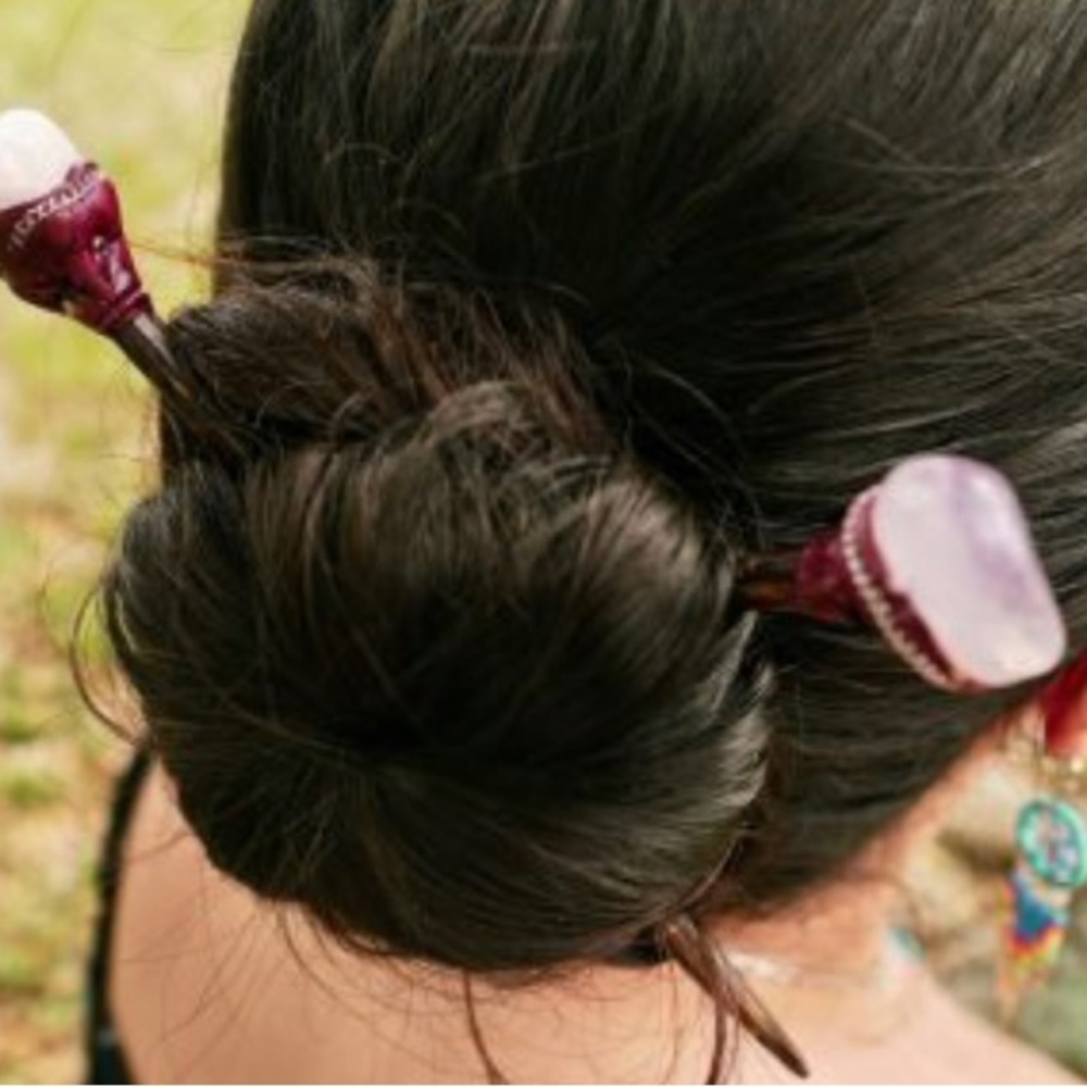 Beautiful Hippie wooden crystal hair piks set